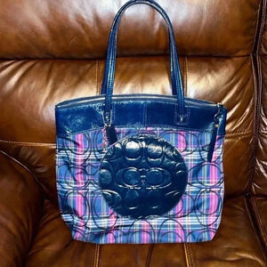 COACH Laura Patent Leather & Canvas Shoulder Bag